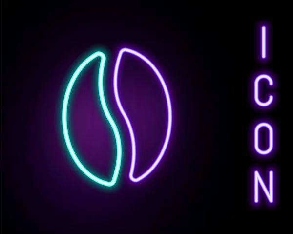 Glödande neon linje kaffebönor ikon isolerad på svart bakgrund. Färgstarkt skisskoncept. Vektor — Stock vektor