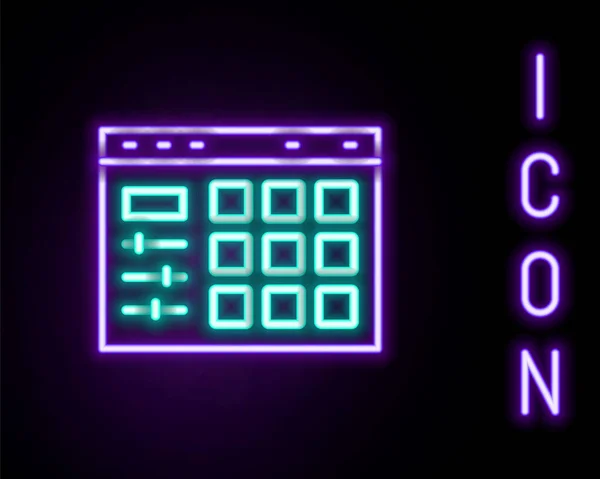 Gloeiende neon lijn Drummachine pictogram geïsoleerd op zwarte achtergrond. Muziekapparatuur. Kleurrijk concept. Vector — Stockvector