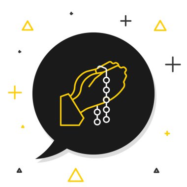 Çizgi Eller dua pozisyonunda ve beyaz arka planda izole edilmiş tespih ikonu var. Dua eden İslami Müslüman dini dindarlık. Renkli taslak konsepti. Vektör