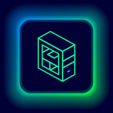 Parlayan neon hattı Bilgisayar simgesi siyah arkaplanda izole edildi. Bilgisayar bileşeni işareti. Renkli taslak konsepti. Vektör