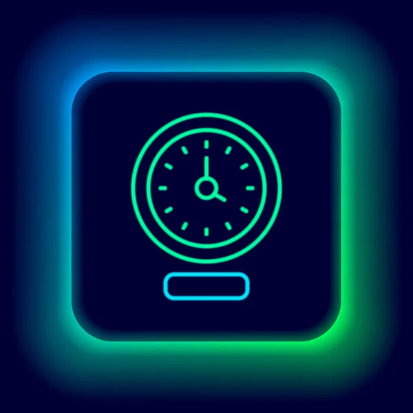 Leuchtendes Neon Line Clock Icon isoliert auf schwarzem Hintergrund. Zeitsymbol. Buntes Rahmenkonzept. Vektor — Stockvektor