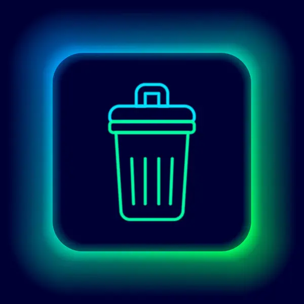 Brillante línea de neón Basura puede icono aislado sobre fondo negro. Cartel de basura. Reciclar icono de cesta. Icono de basura de oficina. Concepto de esquema colorido. Vector — Vector de stock