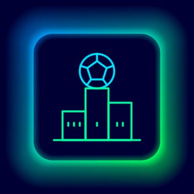 Siyah arka planda izole edilmiş parlak neon çizgili spor ödüllü podyum ikonu. Renkli taslak konsepti. Vektör