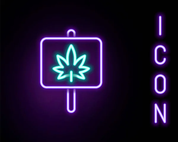 Świecąca neonowa linia Medyczna marihuana lub ikona liści marihuany odizolowana na czarnym tle. Symbol konopi. Kolorowy koncept. Wektor — Wektor stockowy