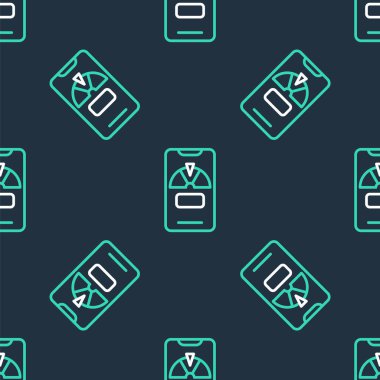 Line Lucky wheel on phone icon isolated seamless pattern on black background. Vector
