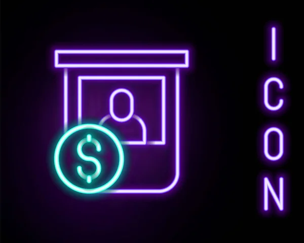 Gloeiende neon lijn Casino chips uitwisseling op stapels dollars pictogram geïsoleerd op zwarte achtergrond. Kleurrijk concept. Vector — Stockvector