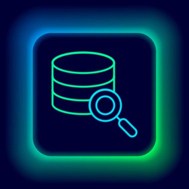 Parlayan neon hattı Sunucu, Data, Web sunucu simgesi siyah arkaplanda izole edildi. Renkli taslak konsepti. Vektör