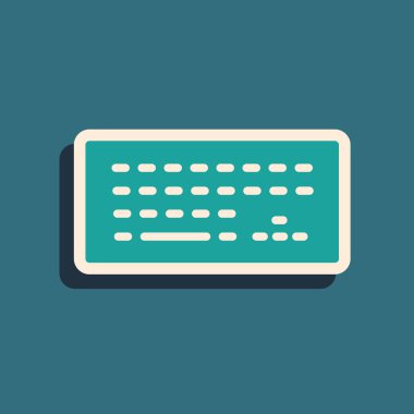 Green Computer keyboard icon isolated on green background. PC component sign. Long shadow style. Vector