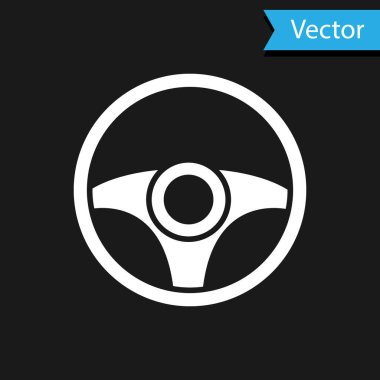 White Steering wheel icon isolated on black background. Car wheel icon. Vector
