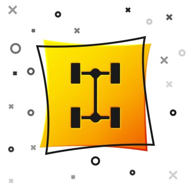 Siyah Chassis araba simgesi beyaz arka planda izole edildi. Sarı kare düğme. Vektör