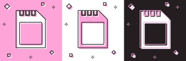 Set SD card icon isolated on pink and white, black background. Memory card. Adapter icon. Vector