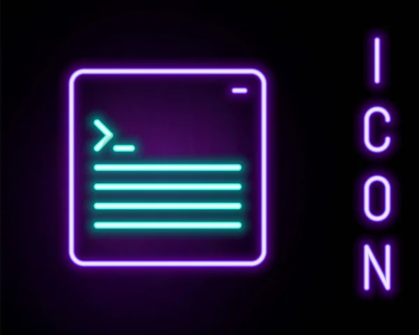 Leuchtende Neon-Line-Software, Web-Entwickler Programmiercode-Symbol isoliert auf schwarzem Hintergrund. Javascript-Computerskript zufällige Teile des Programmcodes. Buntes Rahmenkonzept. Vektor — Stockvektor
