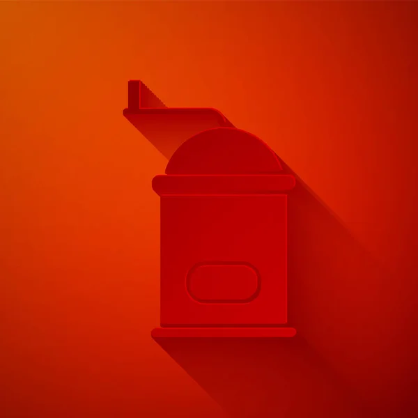 Cięcie papieru Ręczna ikona szlifierki do kawy izolowana na czerwonym tle. Papier w stylu sztuki. Ilustracja wektora — Wektor stockowy