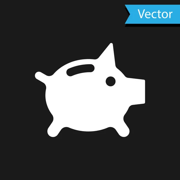 Weißes Sparschwein-Symbol isoliert auf schwarzem Hintergrund. Ikonensparen oder Geldanhäufung, Investition. Vektor. — Stockvektor