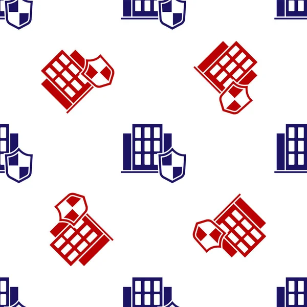Kék és piros ház pajzs ikon elszigetelt zökkenőmentes minta fehér háttér. Biztosítási koncepció. Biztonság, biztonság, védelem, védelem. Vektor. — Stock Vector