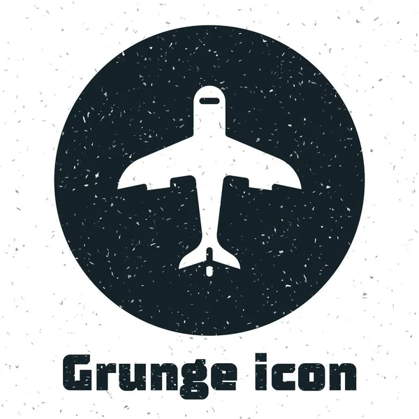 Grunge Plane ikon isolerad på vit bakgrund. Flygplansikonen. Flygplansskylt. Monokrom vintage teckning. Vektor — Stock vektor