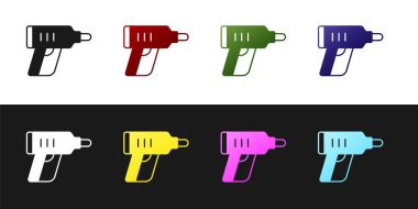 Elektrik kablosuz tornavida simgesini siyah ve beyaz arkaplanda izole et. Elektrikli matkap. Tamir aleti. Vektör