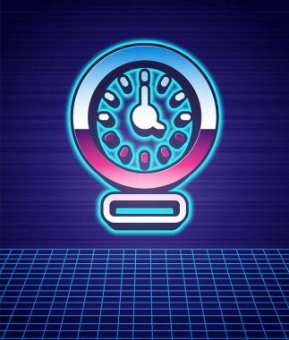 Retro stil Saat simgesi gelecekten izole edilmiş manzara arkaplanı. Zaman sembolü. 80 'lerin moda partisi. Vektör