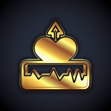 Gold Heartbeat increase icon isolated on black background. Increased heart rate. Vector