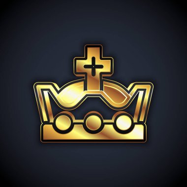 Gold King crown icon isolated on black background. Vector