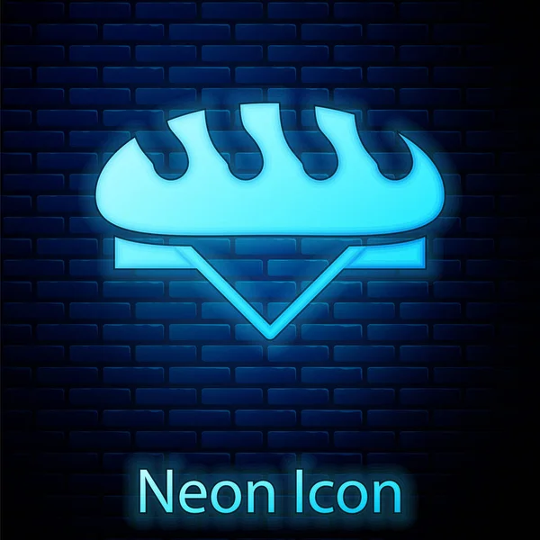 Leuchtendes neonfarbenes Brotlaib-Symbol isoliert auf Backsteinwand-Hintergrund. Vektor — Stockvektor