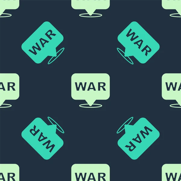 Green and beige The word war icon isolated seamless pattern on blue background. International military conflict. Army. Armament. Nuclear weapon. Template for text. Vector — Image vectorielle