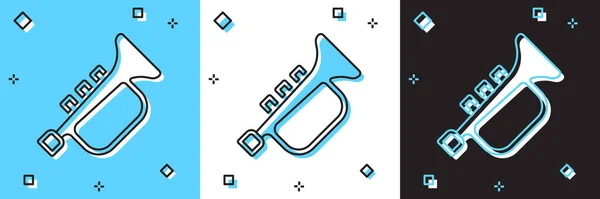 Set Musical instrument trumpet icon isolated on blue and white, black background. Vector — Stok Vektör