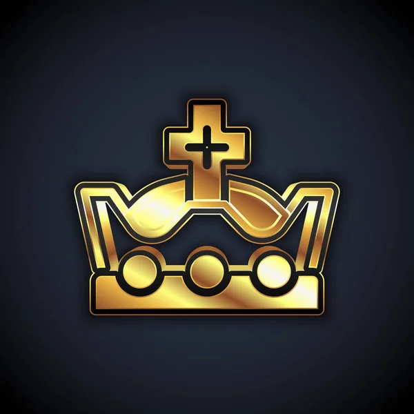 Gold King crown icon isolated on black background. Vector — Archivo Imágenes Vectoriales