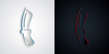 Paper cut Diving knife icon isolated on grey and black background. Paper art style. Vector