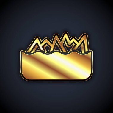 Gold Sharp stone reefs protruding from the sea, a danger to sea ships and vessels icon isolated on black background. Vector