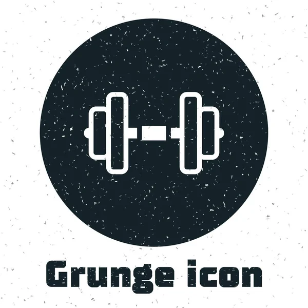 Grunge Dumbbell 아이콘은 흰 배경에서 분리되었습니다. 근육들어올리기, 체력 바 종, 운동 기구들. 모노크롬 빈티지그리기. Vector — 스톡 벡터