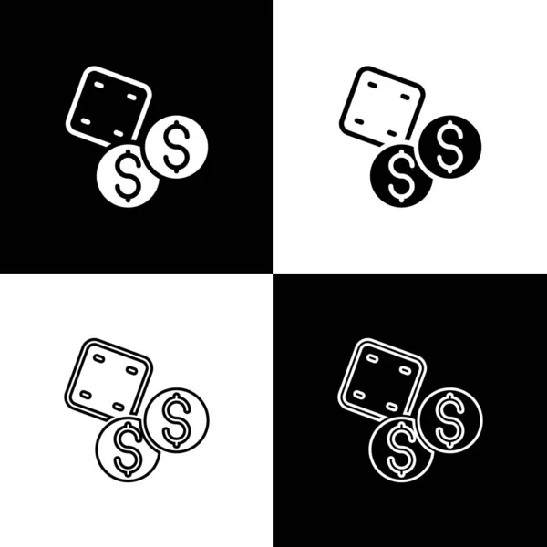 Imposta l'icona dei dadi del gioco isolata su sfondo bianco e nero. Gioco d'azzardo. Vettore — Vettoriale Stock