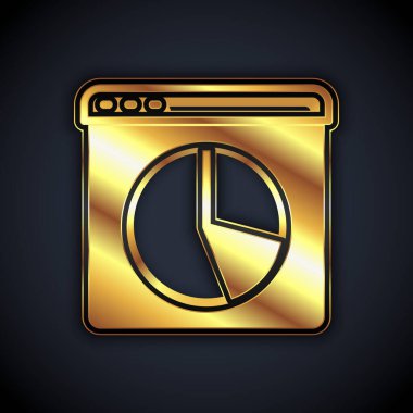 Gold Graph, chart, diagram, infographic icon isolated on black background. Vector