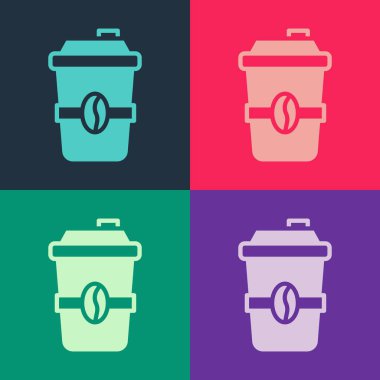 Pop art kahve fincanı renkli arka planda izole edilmiş bir ikon haline gelecek. Vektör