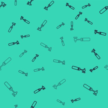Black line Medical otoscope tool icon isolated seamless pattern on green background. Medical instrument. Vector Illustration
