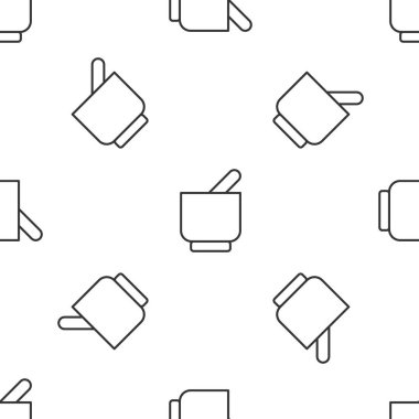 Gri çizgi havan ve tokmak simgesi beyaz arka planda izole edilmiş kusursuz desen. Vektör