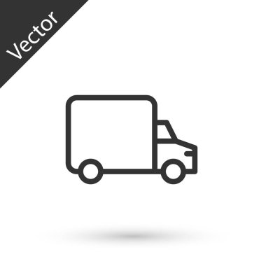 Gri kargo kamyonu ikonu beyaz arka planda izole edildi. Vektör