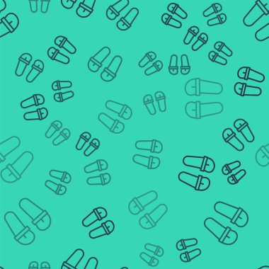 Black line Flip flops icon isolated seamless pattern on green background. Beach slippers sign. Vector