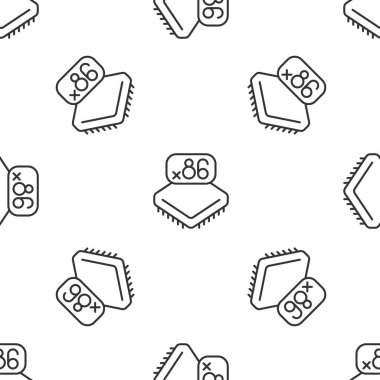 Mikro devreli gri çizgi bilgisayar işlemcisi. İşlemci simgesi, beyaz arkaplandaki pürüzsüz deseni izole etti. Devre kartlı çip ya da işlemci. Mikro işlemci. Vektör