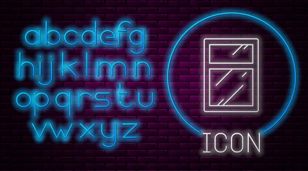 Glowing neon line Cleaning service for windows icon isolated on brick wall background. Squeegee, scraper, wiper. Neon light alphabet. Vector Illustration — 스톡 벡터