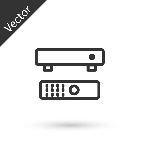Grey Multimedia and TV box receiver and player with remote controller icon isolated on white background. Vector — Vector de stock