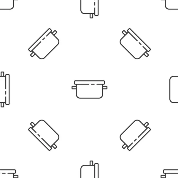 Línea gris Icono de olla de cocina patrón inconsútil aislado sobre fondo blanco. Hervir o guisar el símbolo de la comida. Vector — Vector de stock