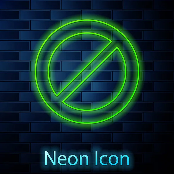 Glowing neon line Ban icon isolated on brick wall background. Stop symbol. Vector — Vetor de Stock