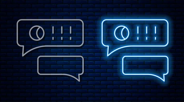 Gloeiende neon lijn Speech bubble chat over honkbal spel pictogram geïsoleerd op baksteen muur achtergrond. Bericht icoon. Communicatie of commentaar chat symbool. Vector — Stockvector