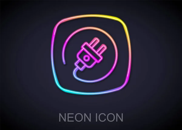 Glowing neon line Electric plug icon isolated on black background. Concept of connection and disconnection of the electricity. Vector — Stock Vector