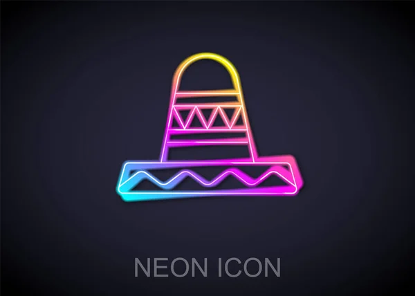 Glowing neon line traditional mexican sombrero hat icon isolated on black background. Vector — 스톡 벡터
