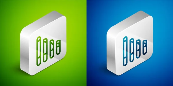 Isometric line Smoking cigarette icon isolated on green and blue background. Tobacco sign. Silver square button. Vector — Stockový vektor