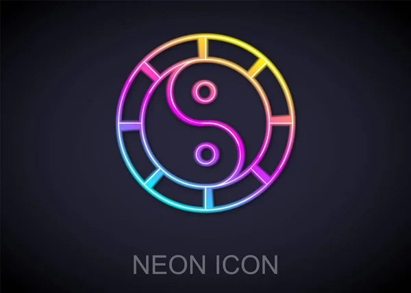 Leuchtende Neon-Linie Yin Yang Symbol der Harmonie und Balance-Symbol isoliert auf schwarzem Hintergrund. Vektor — Stockvektor