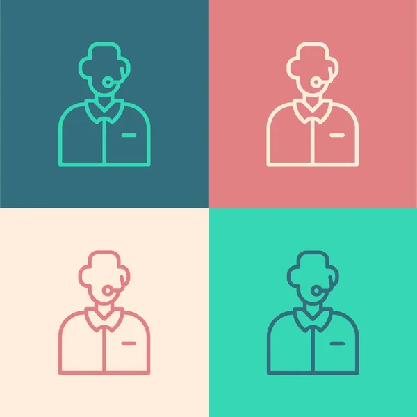 Pop art line Football or soccer commentator icon isolated on color background. Vector — 스톡 벡터
