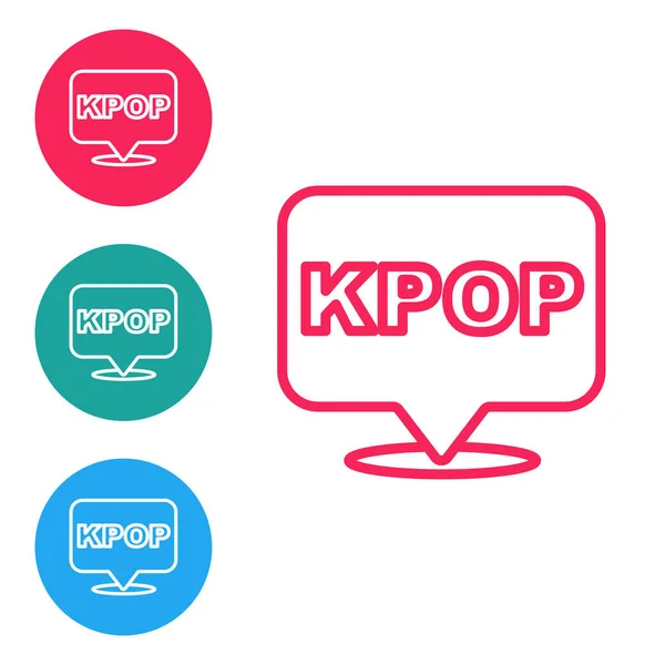 Red line K-pop icon isolated on white background. Korean popular music style. Set icons in circle buttons. Vector